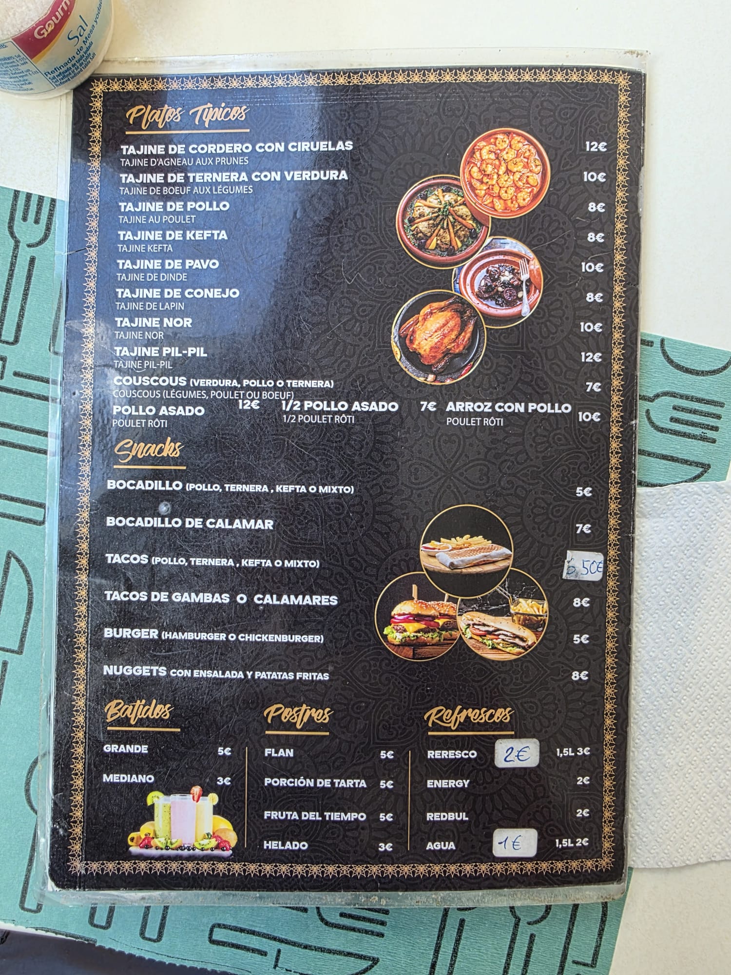 Carta del restaurante: Platos y bebidas